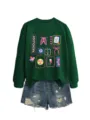 Women radiology x-ray graphic sweatshirt casual long sleeve crewneck top for autumn winter - S / Tops / Dark Green