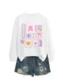 Women white long sleeve sweatshirt with creative radiology x-ray graphic print casual top - S / Tops / White