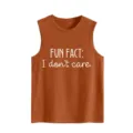 Detalle de primer plano de la elegante camiseta sin mangas naranja para mujer con texto impreso. - S / Tops / Naranja Quemado