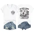 Maglietta bianca casual con scollo a V e maniche corte con stampa grafica, top estivo. - Taglia S / Top / Bianco