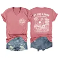 Maglietta donna casual scollo a V manica corta con stampa grafica simpatica top estivo - Taglia S / Top / Oro Rosa (Stampa Bianca)
