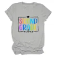 Maglietta da donna a maniche corte grigia casual con stampa second grade vibes. - Taglia S / Top / Grigio Chiaro (Lettere Nere)