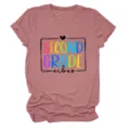 Vista dettagliata della t-shirt manica corta da donna con stampa colorata second grade. - Taglia S / Top / Oro Rosa (Testo Nero)