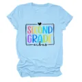 Maglietta da donna a maniche corte casual con stampa grafica second grade vibes azzurra - Taglia S / Top / Azzurro (Testo Nero)