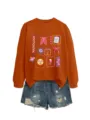 Fashionable women's autumn winter long sleeve sweatshirt with radiology x-ray graphic. - S / Tops / Burnt Orange