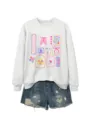 Women casual long sleeve sweatshirt with cute radiology x-ray graphic print, stylish autumn top. - S / Tops / Off-White