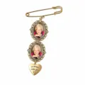 DIY vintage gold photo locket brooch pin with double oval frames and engraved heart pendant. - Double Frame Tray / Gold