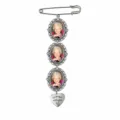 Broche photo commémorative DIY avec cadres ovales vintages et pendentif cœur pour famille. - Plateau de Triple Cadre / Argent