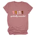 Comfortabel dames casual ronde hals korte mouw t-shirt met 11:11 spirituele opdruk. - S / Tops / Roségoud