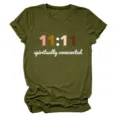 Vrouwen casual korte mouw t-shirt olijfgroen 11:11 print ronde hals zomer top kleding - S / Tops / Legergroen