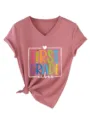 Joli t-shirt pour femme décontracté à col en V manches courtes First Grade Vibes Top. - S / Hauts / Or Rose (Graphiques Blancs)