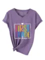 Élégant t-shirt pour femme à col V et manches courtes avec imprimé original et bas noué. - S / Hauts / Violet