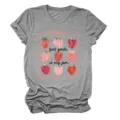 Women's First Grade Is My Jam Strawberry Graphic Short Sleeve Casual Cotton T-Shirt Top - S / Tops / Dark Gray (Black Graphic)