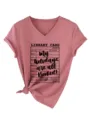 Dames vintage bibliotheekkaart print korte mouw v-hals casual t-shirt roze topje - S / Tops / Roségoud (Zwarte Grafiek)
