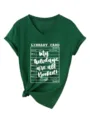 Dames V-hals korte mouw t-shirt vintage bibliotheekkaart grafische casual zomertop - S / Tops / Vintage Groen