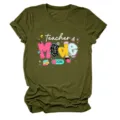 Casual green short sleeve t-shirt for women featuring cute teacher letter print and school theme. - S / Tops / Army Green (White Letters)