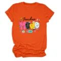 Orange teacher mode on short sleeve t-shirt casual round neck graphic tee for women. - S / Tops / Orange (Black Letters)