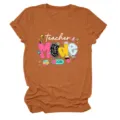 Casual women short sleeve t-shirt top featuring teacher letter print comfortable fabric - S / Tops / Burnt Orange (White Text)