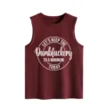 Donkerrode mouwloze top met een opvallend gedetailleerde witte typografische borstprint. - Tops / Bordeauxrood / S