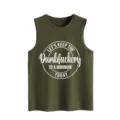 Casual losse dames tanktop in olijfgroen met een grappige tekstprint op de voorkant. - Tops / Legergroen / S