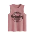 Gedetailleerd overzicht van de casual damestanktop zonder mouwen met grappige print en ronde hals. - S / Tops / Roségoud