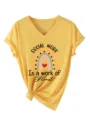 Femme T-Shirt Casual Col V Manches Courtes Social Work Cœur Graphique Été Haut Jaune - S / Hauts / Jaune