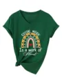 T-shirt décontracté à col en V et manches courtes pour femmes avec motif Social Work - Vert Vintage