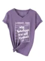 Casual dames V-hals korte mouw T-shirt paars melange bibliotheek kaart grafische top - S / Tops / Paars