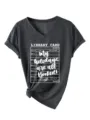 Casual dames V-hals korte mouw t-shirt met grappige bibliotheekkaart grafische print. - S / Tops / Gemêleerd Grijs