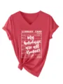 Dames V-hals korte mouw t-shirt met bibliotheekkaart grafische casual rode zomertop - S / Tops / Rood