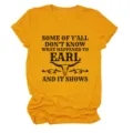 Women casual crewneck short sleeve t-shirt with graphic print, stylish mustard yellow top. - S / Tops / Mustard Yellow (Black Text Color Graphic)