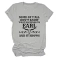 Women's casual grey graphic short sleeve t-shirt with letter print detail for daily wear. - S / Tops / Light Gray