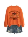 Women autumn winter casual funny sweatshirt long sleeve Christmas holiday letter print top - S / Tops / Orange (Black Print)