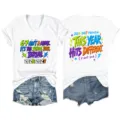 Women's V-neck short sleeve white t-shirt featuring trendy front and back graphic prints. - S / Tops / White