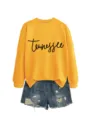 Sweat-shirt à manches longues jaune décontracté pour femme avec short en jean - S / Hauts / Jaune (Police Noire)