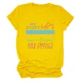 Women yellow short sleeve t-shirt with inspirational quote print, casual comfortable summer top. - S / Tops / Yellow
