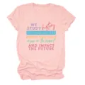 Women casual pink short sleeve t-shirt with inspirational quote print for daily wear summer. - S / Tops / Pink