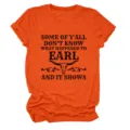 Women's Orange Short Sleeve T-Shirt Casual Round Neck Tee with Funny Letter Print - S / Tops / Orange