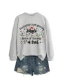 Women Christmas slogan graphic crewneck long sleeve grey sweatshirt casual pullover top. - S / Black Graphic Style (Top) / Pink