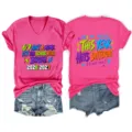 Women graphic V-neck short sleeve t-shirt casual summer pink top detail design view. - S / Tops / Rose Red
