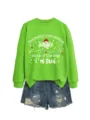 Green Christmas crewneck sweatshirt detail, funny holiday quote print, cozy casual apparel. - S / Tops / Fluorescent Green