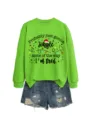 Christmas funny quote print green sweatshirt and denim shorts clothing detail close-up - S / Tops / Fluorescent Green