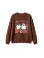 Close-up detail of the Halloween ghost graphic and soft fabric texture on the brown sweatshirt. - 110cm / Tops / Coffee