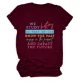 Women's burgundy short sleeve t-shirt with inspirational typography print, casual crewneck top. - S / Tops / Burgundy
