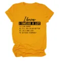Mujeres casual cuello redondo manga corta camiseta gracioso texto impresión amarillo. - S / Tops / Amarillo Mostaza (Fuente Negra)