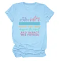 Casual light blue women's short sleeve t-shirt featuring a stylish inspirational quote print. - S / Tops / Light Blue
