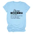 Maglietta da donna casual comoda a maniche corte e girocollo con stampa di lettere divertenti. - Taglia S / Top / Azzurro (Carattere Nero)