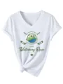 Femme blanc col V manches courtes t-shirt graphique de golf haut noué d'été décontracté - S / Hauts / Blanc
