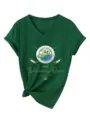 T-Shirt Femme Col V Imprimé Golf Manches Courtes Casual Vintage Vert Haut Top - Vert Vintage