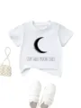 Kids short sleeve white t-shirt featuring moon print and stylish stay wild graphic text. - 90 / Tops / White